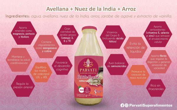 Leche de avellana, nuez de la india y arroz