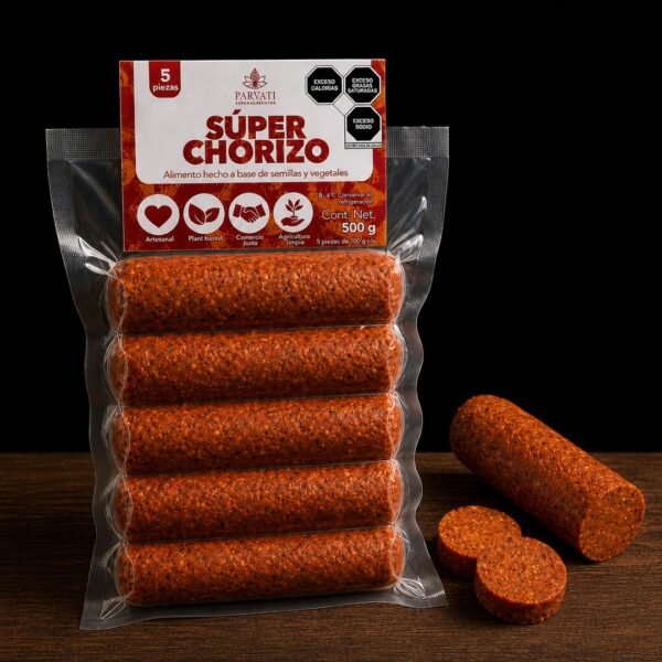 Súper Chorizo de Parvati sobre fondo oscuro, segundo ángulo hero