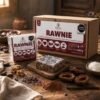 RAWnie en presentación rústica sobre madera RAWnie raw vegano de Parvati sobre tabla de madera