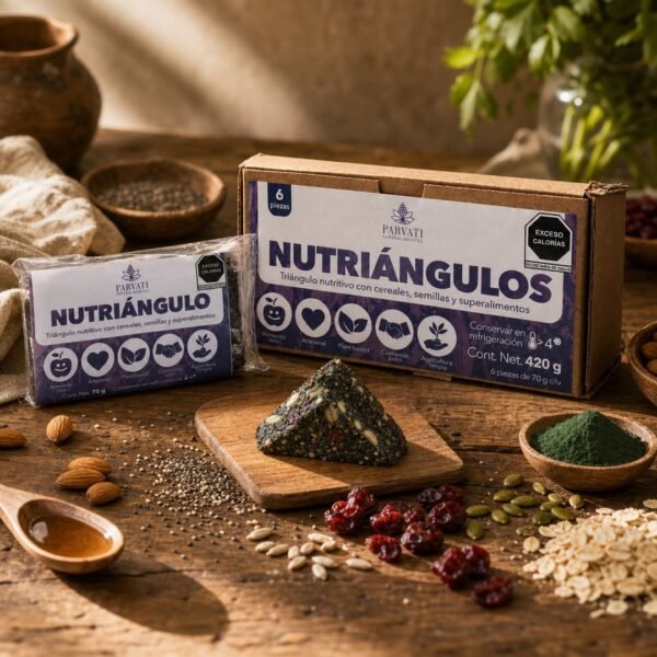 Nutriángulo de Parvati sobre superficie de madera natural