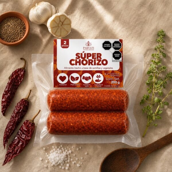 Flatlay aéreo de Súper Chorizo con achiote y especias mexicanas