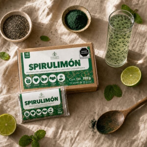 Flatlay aéreo alterno de Spirulimón Parvati