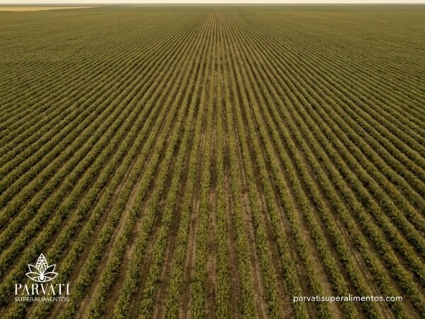 Campo de soya en monocultivo extendiendose hasta el horizonte