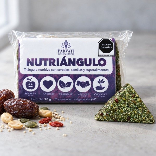 Nutriángulo de Parvati Superalimentos, Nutriangulo 70 g, con luz natural de ventana