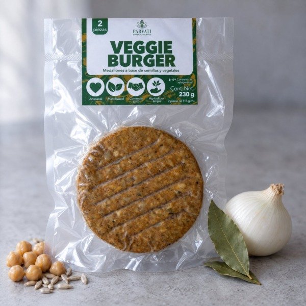 Veggie Burger 2 piezas - Parvati Veggie Burger de Parvati Superalimentos, Veggie Burger 2 piezas, con luz natural de ventana